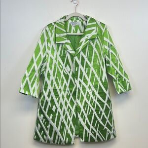 The Look Green and White Open Front Jacket Size L